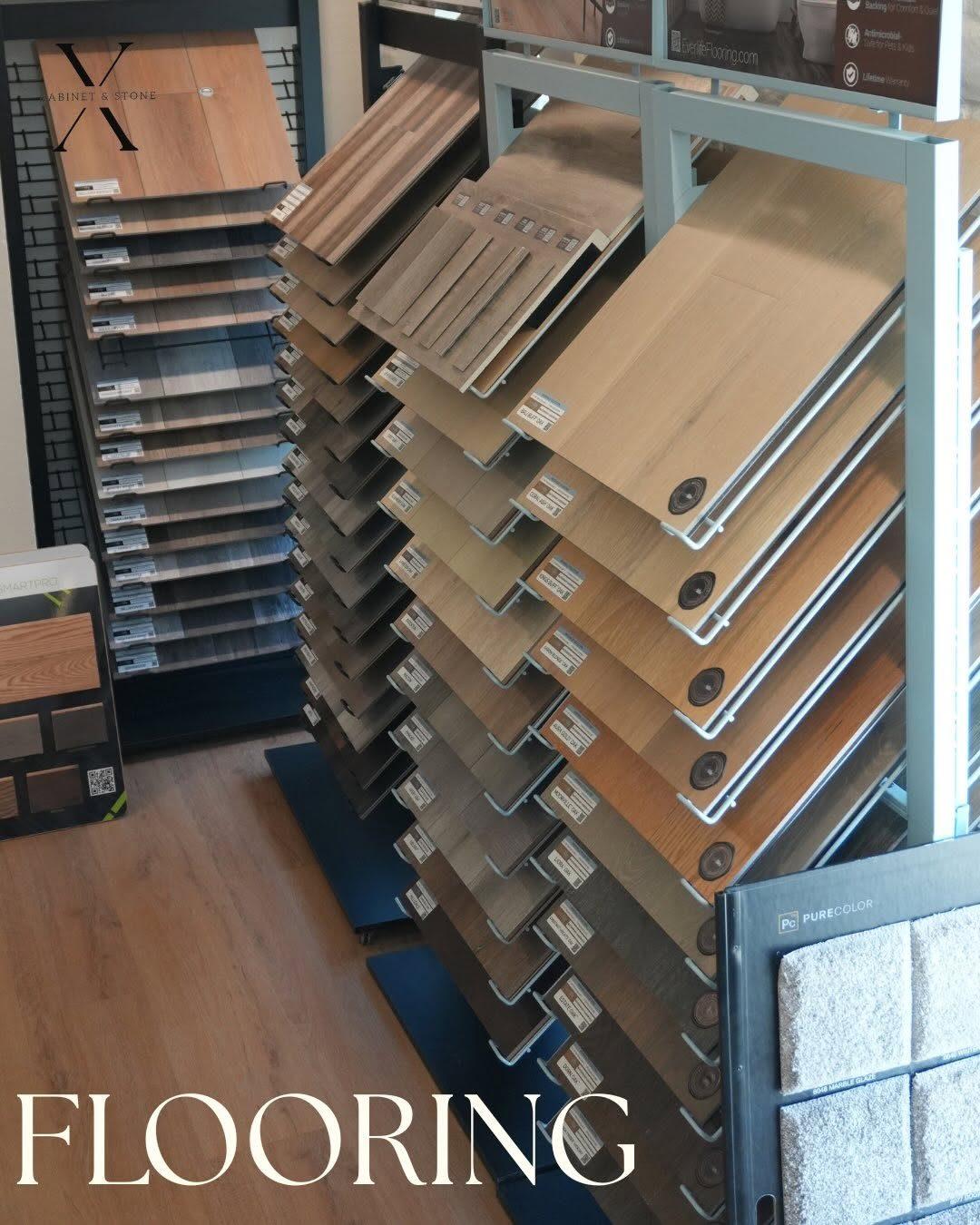 Wood-look flooring samples on display at X Cabinet & Stone, Flagstaff, AZ