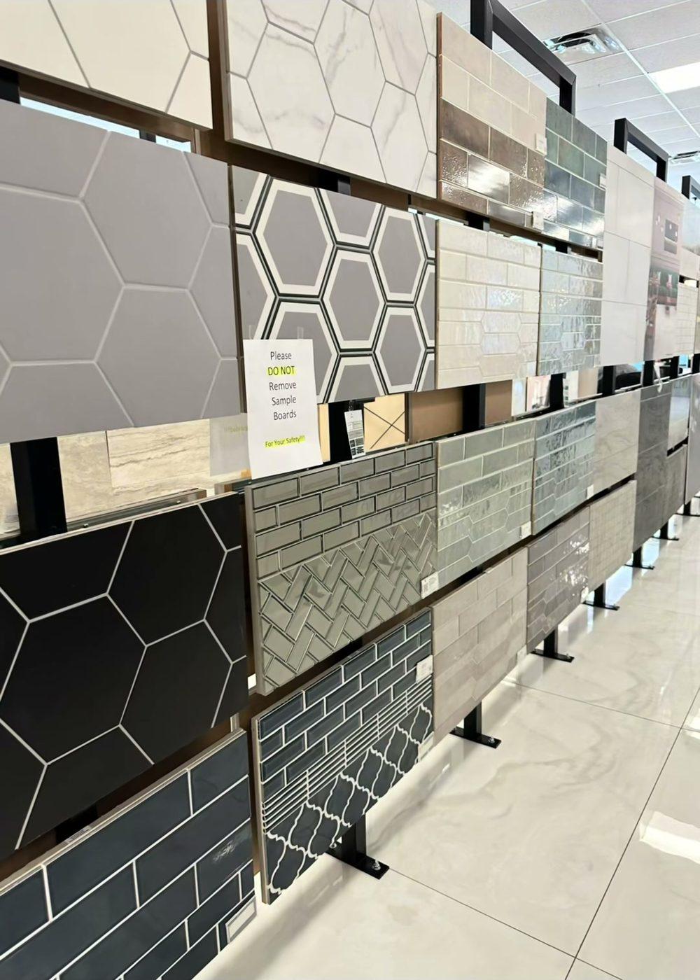 Hex and porcelain tile samples at X Cabinet & Stone, Flagstaff, AZ