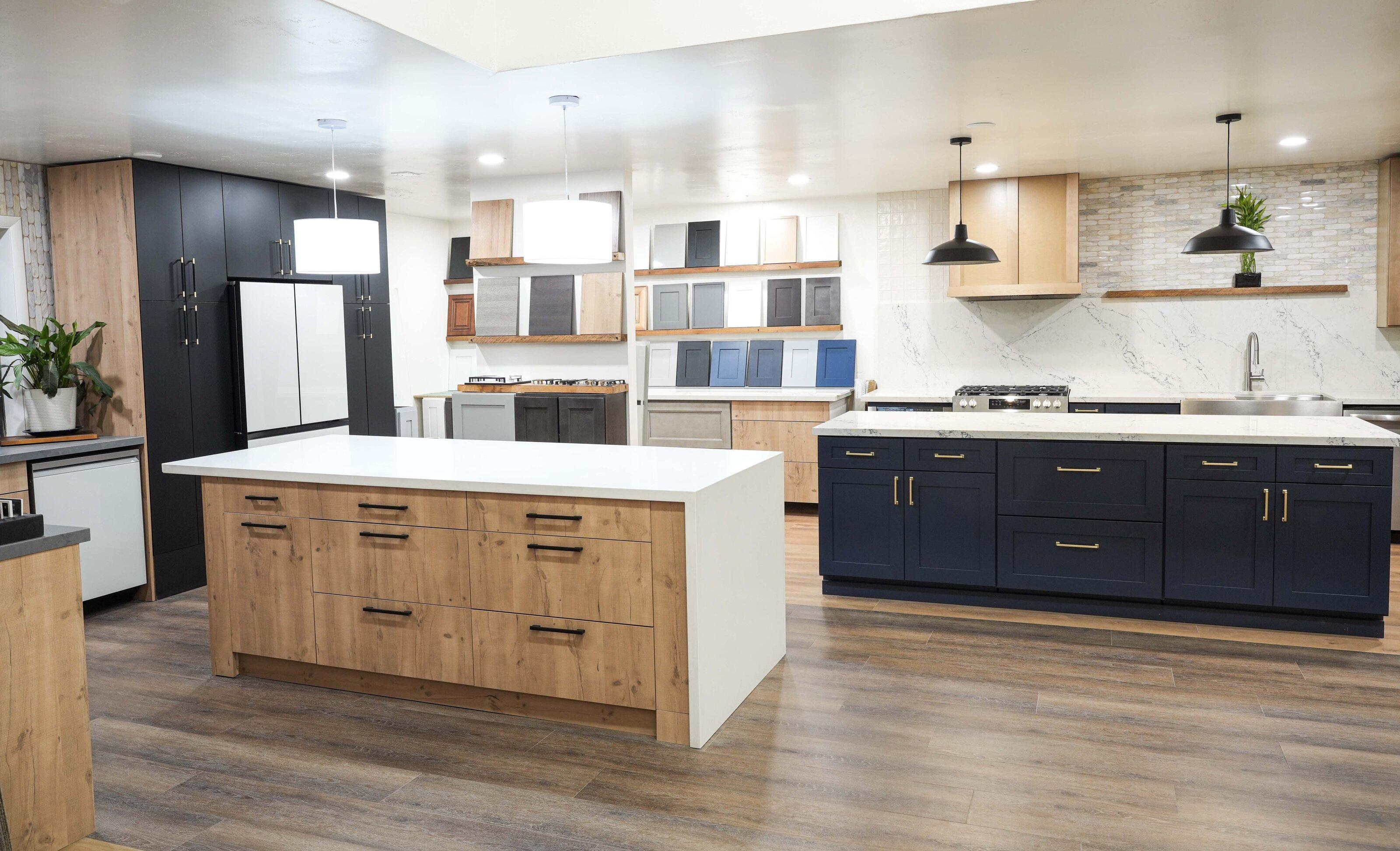 Kitchen and flooring displays at X Cabinet & Stone Flagstaff showroom